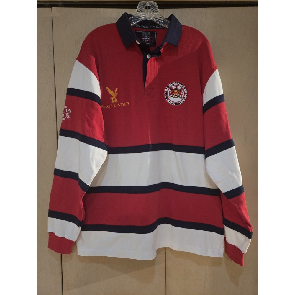 Vintage 90s Gloucester Rugby Shirt L XL Cotton Oxford Eagle Star Jersey